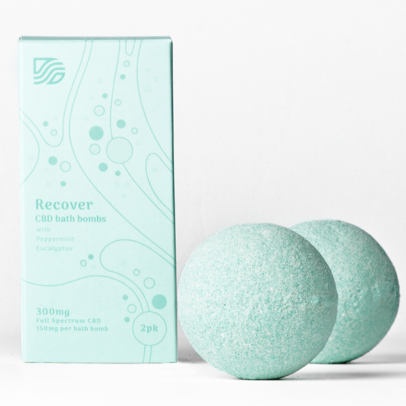 Duo Senses - Recover Full Spectrum CBD Bath Bombs 2-Pack 300mg with Peppermint and Eucalyptus Targeted for Pain Relief